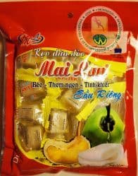 Конфеты (MAI LUAN SAU RIENG) - ириски натуральные с дурианом, кусочками кокоса и кокосовым молоком - 250 гр. Пр-во Вьетнам.